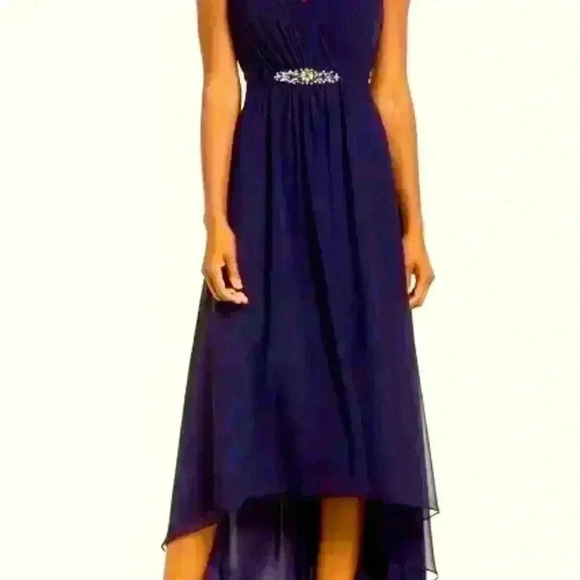 🥳 HOST PICK🎉 Eliza J Embellished Chiffon Dress in Navy Size 6 *Worn Once* - Picture 1 of 8